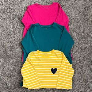 Primary Kids Long Sleeve Tees - Pink, Teal, Yellow Stripes
